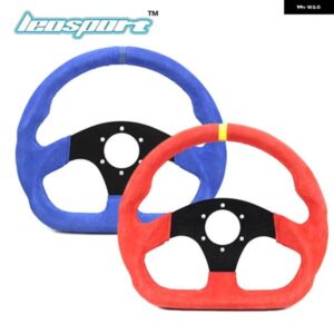 330MM 13インチ ステアリングホイール 赤/青スエード レザー ステアリングホイール フラット レーシング ゲーム ステアリングホイール