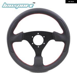 13インチ 330MM レーシング ステアリングホイール レザー ピンホールレザー ステッチレッドラインゲームフラット ステアリングホイール
