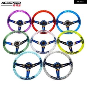 14インチ /345MM アクリル ステアリングホイール スポーツ レーシング カー/PC ゲームドリフト コントロール ステアリングホイール