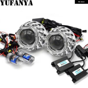 2.5 ビキセノンプロジェクターレンズスパイラルホットホイール LED エンジェルアイデュアルハローシュラウド 35ワット HIDキット H4 H7 ヘッドライト