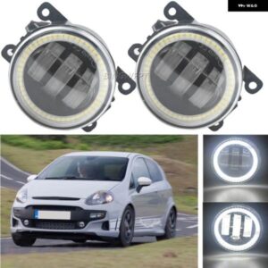 1ペア LED フォグライト フロントバンパー フォグランプ + エンジェルアイ DRL フィアット プント EVO 40148