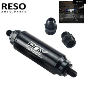 44MM 燃料フィルター ハイフロー 2個 付き AN6 AN8 アダプター継手 60 ミクロンエレメントアルミ ブラック