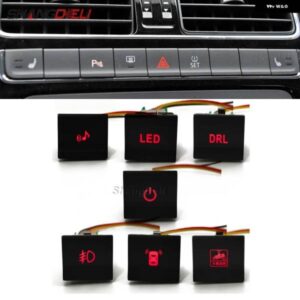 車赤色 LED DRL ライトパッキングレーダー電源オンオフ音楽フロント フォグライト スイッチ ボタン VW ポロ 6C 2014 2015 オート