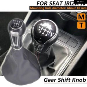 ギア シフトノブ シート IBIZA IV マニュアル 5速 6速 車スティックギアノブシフトハンドボールと黒革ゲートルブーツカバー