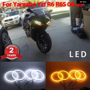 ヤマハ 2003-2005 R6S 2006-2009 コットン スイッチバック LED デュアルカラーエンジェルアイホワイトアンバー ウィンカーライト