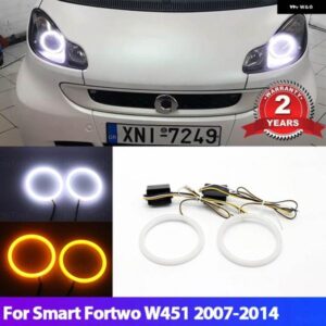 スマート フォーツー W451 2007-2014 ホワイト イエロー デュアルとホワイト カラー コットン LED エンジェル アイ キット リング DRL ターン シグナル