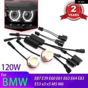120ワット ホワイトアングルアイ LED マーカー ライトリング ヘッドライト 電球 フォグランプ E39 E53 X5 E60 E61 E63 E64 E65 E66 E83 X3 E87
