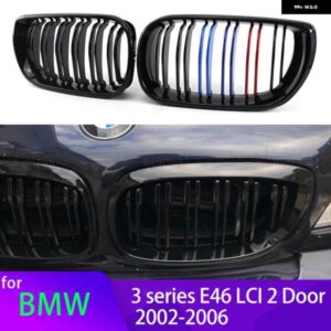 2個黒フロントキドニーダブルスラットグリル E46 クーペカブリオ 325CI 330CI LCI 2 ドア 03-06 アクセサリー