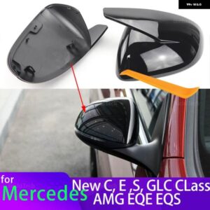 2個 ブライトブラックミラー カバー キャップメルセデス C E S GLC クラス W206 X206 S206 X254 W214 W223 EQE EQS AMG