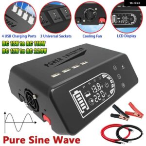 DC 12V AC 110V/220V ピュア正弦波パワーインバーター 1000ワット 定格電力 LCD ディスプレイ電圧変圧器