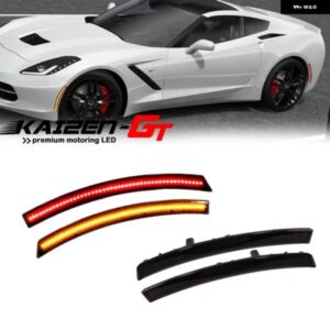 シボレー スモーク レンズ フロントアンバーリアレッド車 LED サイドマーカー ライトフェンダーフレアランプ 2014-2019 コルベット C