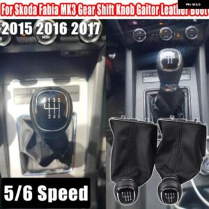 ギア シフトノブ ヘッドハンドル シフター レバー革ブーツカバー シュコダファビア MK3 2015 2016 2017 5/6スピード