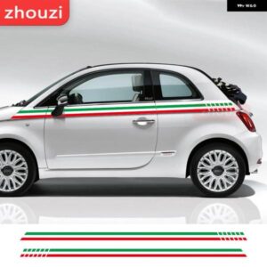ウエストライン ステッカー フィアット 500 イタリア国旗 ストライプ 車体ドアサイドビニール デカール レーシングスポーツスタイリングアクセサリー 2個