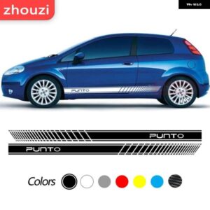 フィアット プント アバルトサイド デカール レーシングスポーツドアスタイリングビニールロング ストライプ グラフィックスカート ステッカー 2個