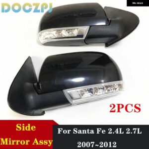 2個 左右車外側バックミラー サイドミラー ASSY サンタフェ SANTAFE 2.4 2.7 2007 2012 8ピン 未塗装プラスチックブラックホワイト