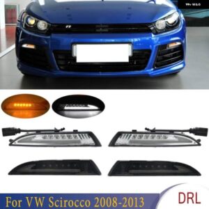 1ペア VW シロッコ 2008 2009-2013 フロントバンパー LED DRL デイタイム ランニングライト シーケンシャルアンバーウィンカーランプ 1K8953041C