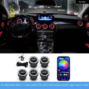 256色 LED タービンベントノズル メルセデスバンツ C クラス/GLC W205 APP 制御 空調タービン アウトレット 周囲光