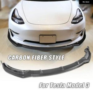 TESLA モデル 3 2017-2019-23 セダン 4 ドア フロントバンパー スポイラー スプリッター リップ カーボン ルック/グロス ブラック