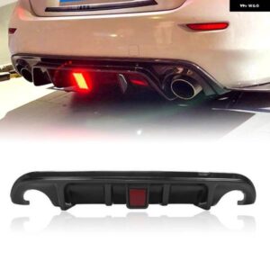 リアバンパー ディフューザーリップインフィニティ Q50 2014-16 カーボンルック/グロスブラック ブーツ スポイラー スプリッター LED ランプ付き