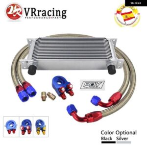 AN10 オイルクーラーキット 16 列トランス ミッション オイルクーラー + オイルフィルター アダプター + ステンレス編組ホース ステッカー + ボックス