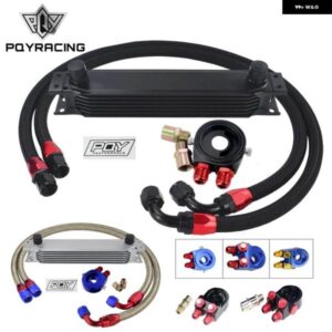 7 列オイルクーラーキット AN10 トランス ミッション オイルクーラーキット + オイルフィルター アダプター + ステンレス編組ホース ステッカー 付き +