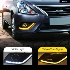 1ペア LED デイタイム ランニングライト SOURCE DRL フォグランプ ウインカー付き アルメラ ラティオ サニーバーサ 2014-18