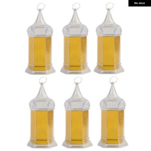 6個ラマダンキャンドルランタンライト 6.1インチゴールドミニランタンライト ムバラクハンギングランタン 装飾 ライト