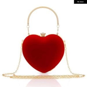 ベロアハート型財布クラッチイブニングバッグラインストーンショルダーハンドバッグバレンタインパーティープロム用