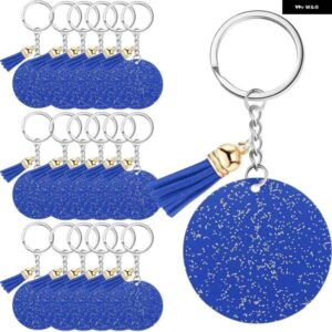 アクリルキーホルダー ブランク キーリング付き 1.97インチ グリッターアクリル ブランク DIY キーホルダー タッセル ブルー