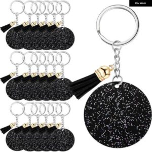 アクリルキーホルダー ブランク キーリング付き 1.97インチ グリッターアクリル ブランク DIY キーホルダー タッセル ブラック