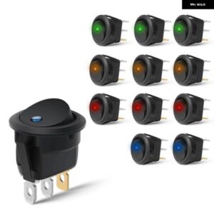 12個 ラウンドドットライトロッカー スイッチ トグル 20A 12V DC オン/オフ SPST スイッチ 制御 3 青+3 緑+3 黄+3 赤