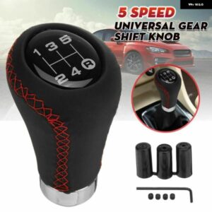 5スピードレザースティック シフト ノブカー ギア シフト シフター レバー ノブヘッドほとんど マニュアル 車にフィット ブラックレザー