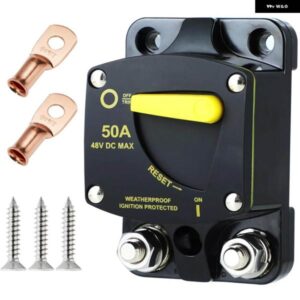 50 アンペア マリンサーキット ブレーカー リセット可能 50A 手動リセット スイッチ ボタン 付き ボートトローリング RV ヨット用 12V - 48V DC