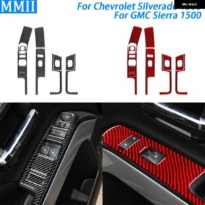 シボレー シルバラード GMC シエラ 2014-2018 カーボンウィンドウリフトスイッチ コントロール パネル カバー カーアクセサリー ステ