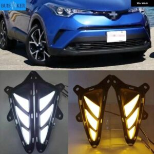 1ペア車用LED DRL デイタイム ランニングライト トヨタ C-HR CHR 2016-19ダイナミックイエローウィンカー フォグランプ 付き