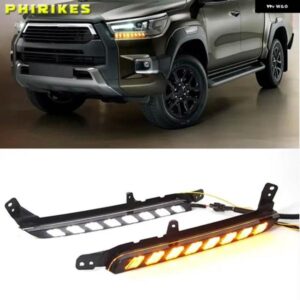 トヨタ ハイラックス レボ ロッコ デイタイム ランニングライト ウィンカー フォグランプ ホワイト イエロー LED DRL カーアクセサリー