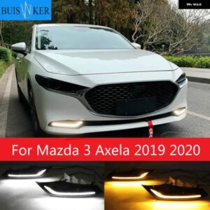 2個 DRL マツダ 3 アクセラ 2019 2020 LED 車 運転用 デイ ランニングライト フォグランプ フローイエロー ウィンカー付き