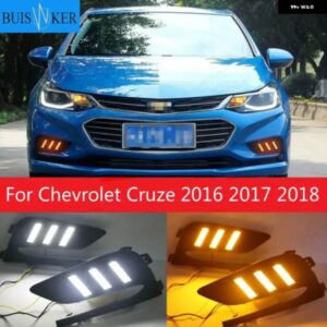 2個 LED デイタイム ランニングライト シボレー クルーズ 2016 2017 2018 ダイナミックイエローウィンカーリレー 防水 車用 12V DRL ランプ