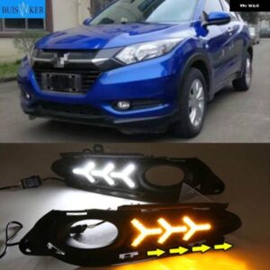2個 DRL フォグランプ デイタイム ランニングライト イエローウィンカー付き ホンダ HR-V HRV ヴェゼル 2014-18