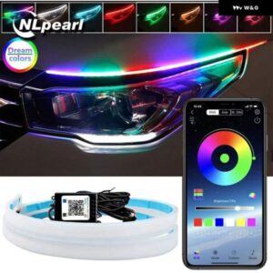 2個 RGB デイタイム ランニングライト DRL 汎用 フレキシブル フローティング マルチカラー LED ストリップ ウィンカーライト ヘッドライト