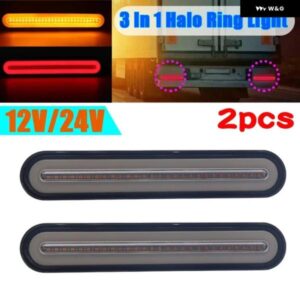 2個 LED トレーラー トラック ブレーキライト 3IN1 ネオンハローリングテールブレーキストップ 流れるウィンカーランプ ウインカー 12V 24V 防水