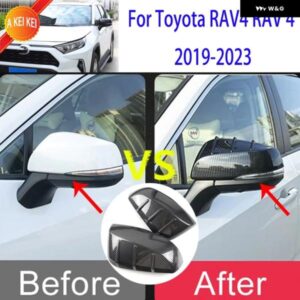車用バックミラー シェルキャップカバー トリム トヨタ RAV4 XA50 2019-2023 ABS ブラック/カーボンテクスチャ