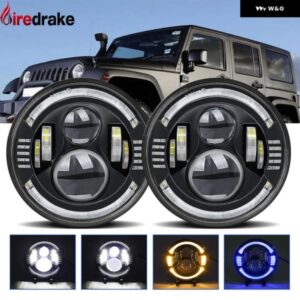 7インチ車用ラウンド ヘッドライト 超高輝度200W 20000LM JEEP WRANGLERオフロード ヘッドライト イエローブルーライト ヘッドランプ 6000K