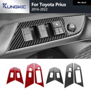 トヨタ プリウス 2016 - 22 LHD RHD カーウィンドウリフト ボタン スイッチ パネル トリム リアルソフトカーボン