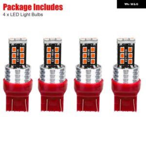 4個 7443 7440 LED レッド ストロボ フラッシュ 点滅 ブレーキ ストップ テール パーキング ライト 電球