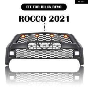 フロントグリル ハイラックス 用グリル ハイラックス REVO ロッコ 2021 オートフロントバンパー メッシュカバー グリル トリム - YellowLED Red LTR