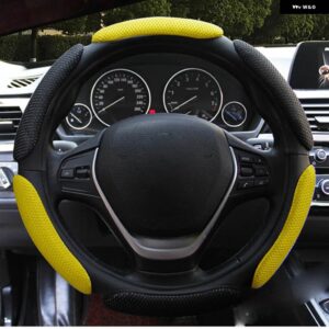 ステアリング ホイールカバー ファッション 9 スタイル通気性 37 - 38CM 14.5インチ -15インチ M サイズ 3D サンドイッチメッシュ ステレオ ステアリング - Black yellow