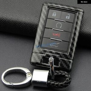 カーボンキー FOB カバー ケースチェーンリングホルダー キャデラック DTS STS CTS SRX XTS ATS コルベットエスカレード - With Keychain