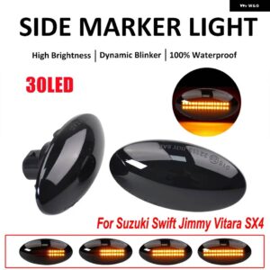 スズキ 2個 ダイナミック LED サイドマーカーウィンカー ライト インジケータ リピータ スイフトジミービターラ SX4 スプラッシュ XL7 - 30LED Smoked