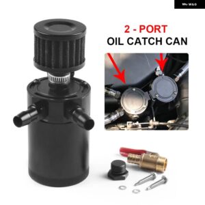 車用 アルミ リザーバー オイルキャッチ缶タンク 2ポートバッフルリザーバー ドレンバルブ 付き ブリーザーシリンダー フィルター キット - black